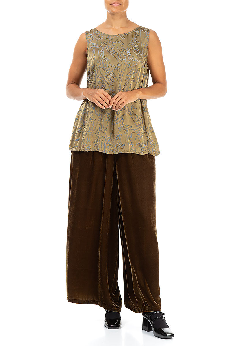 Wide Golden Sage Silk Velvet Trousers