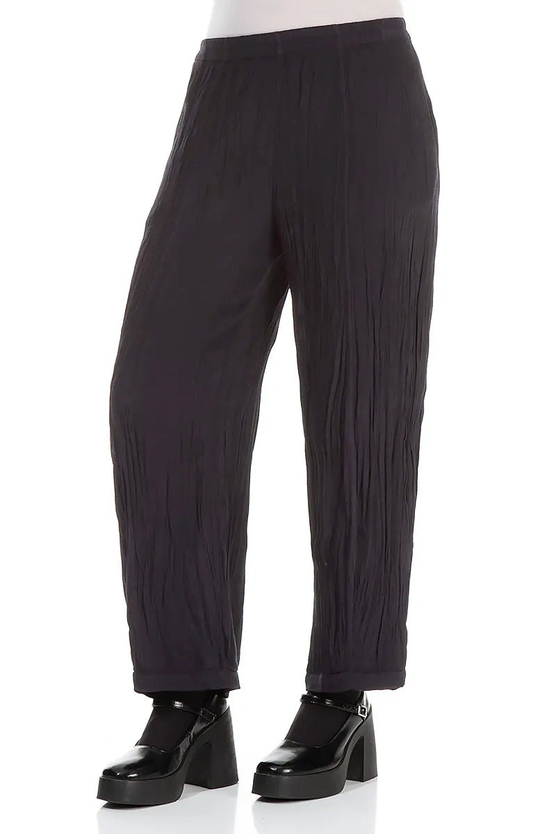 Graphite Blue Crumpled Viscose Trousers 3