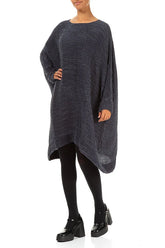 Wide Graphite Blue Plissé Silk Kaftan Dress 4