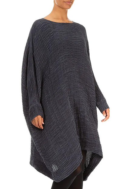 Wide Graphite Blue Plissé Silk Kaftan Dress 3