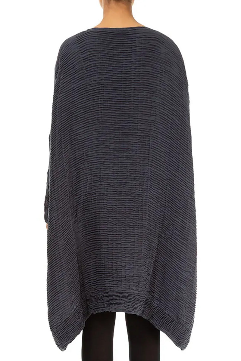 Wide Graphite Blue Plissé Silk Kaftan Dress 2