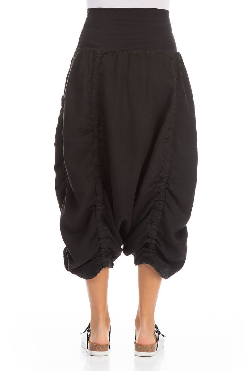 Wide Harem Black Linen Trousers – grizas.com