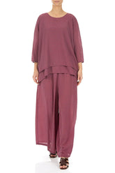 Wide Leg Antique Ruby Textured Silk Trousers 4