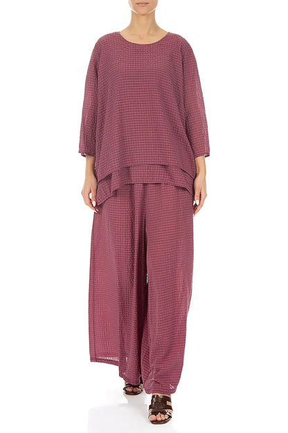 Wide Leg Antique Ruby Textured Silk Trousers 4