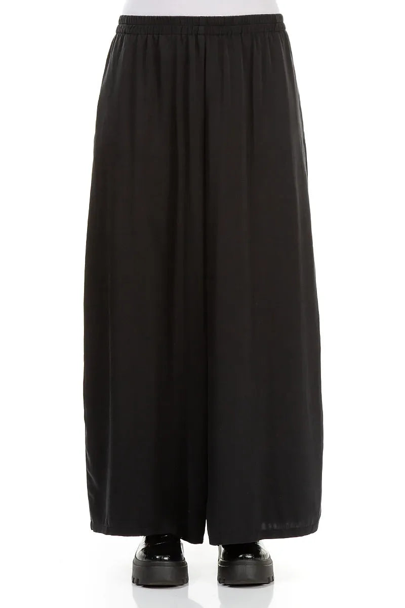 Wide Leg Black Silk Trousers 1