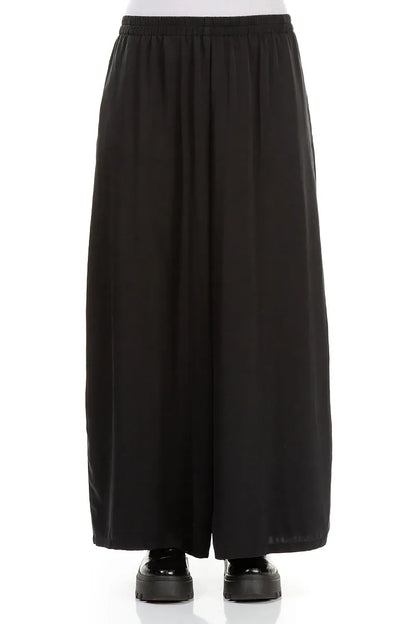 Wide Leg Black Silk Trousers 1