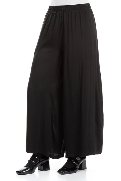 Wide Leg Black Silk Trousers