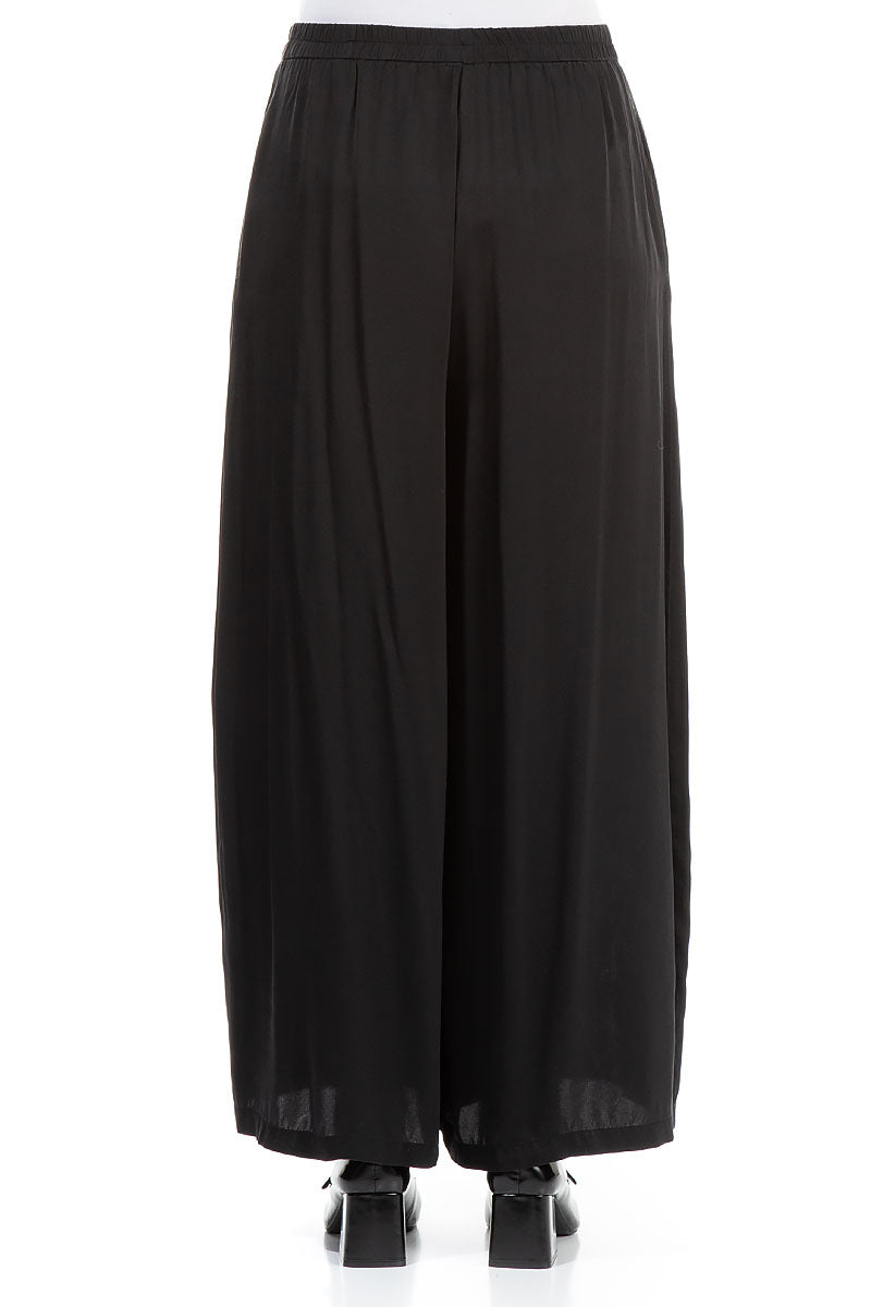 Wide Leg Black Silk Trousers