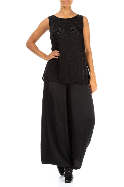 Wide Leg Black Silk Trousers