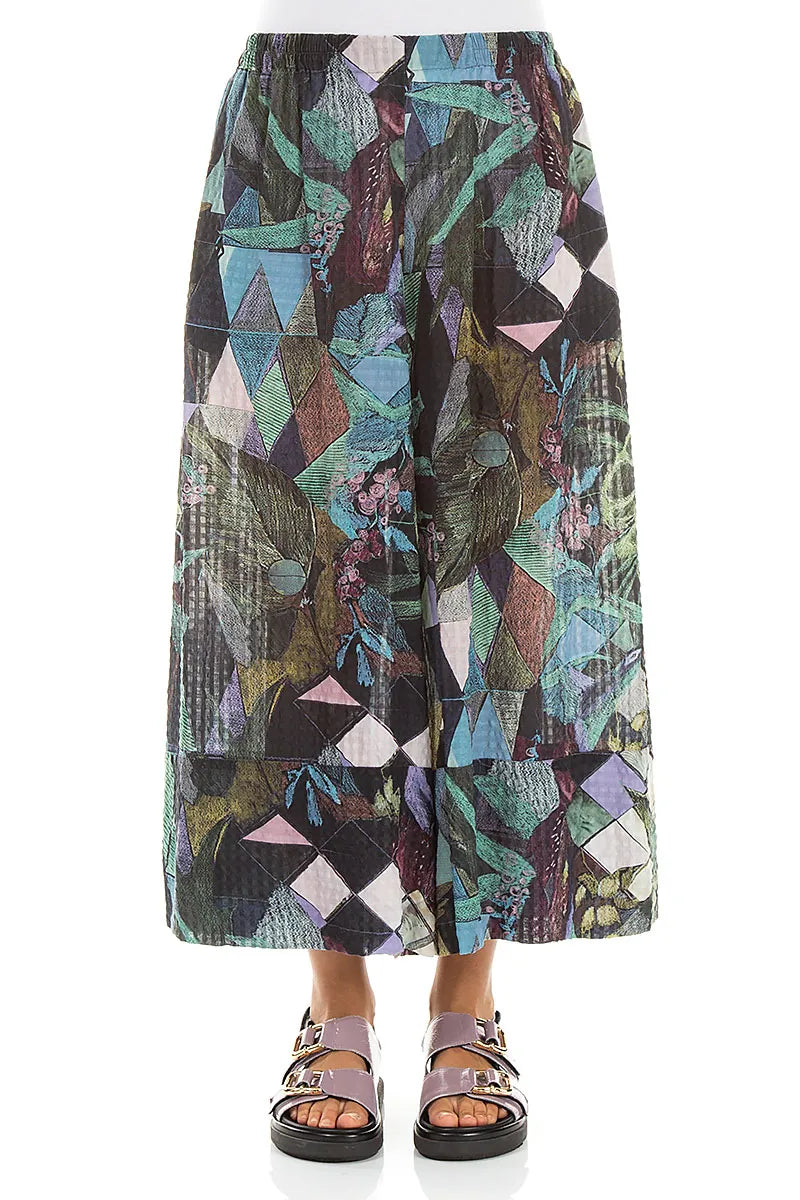 Weite Beinabschlüsse Kunstmosaik Strukturierte Seiden-Culottes
