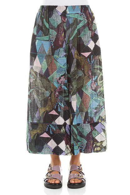 Weite Beinabschlüsse Kunstmosaik Strukturierte Seiden-Culottes