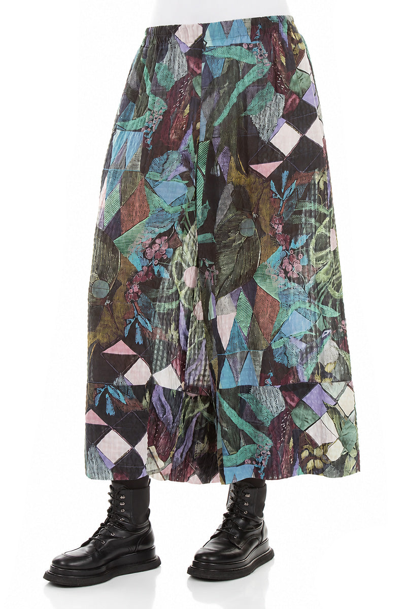 Wide Leg Cuffs Art Mosaic Textured Silk Culottes 3