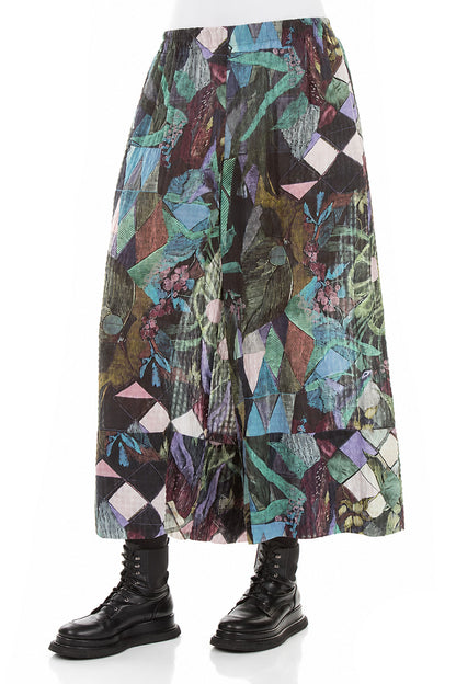 Wide Leg Cuffs Art Mosaic Textured Silk Culottes 3