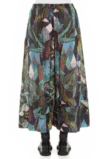 Wide Leg Cuffs Art Mosaic Textured Silk Culottes 2