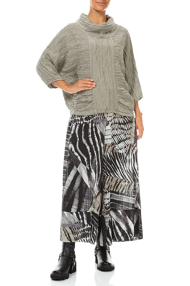 Wide Leg Cuffs Wild Ink Textured Silk Culottes 4