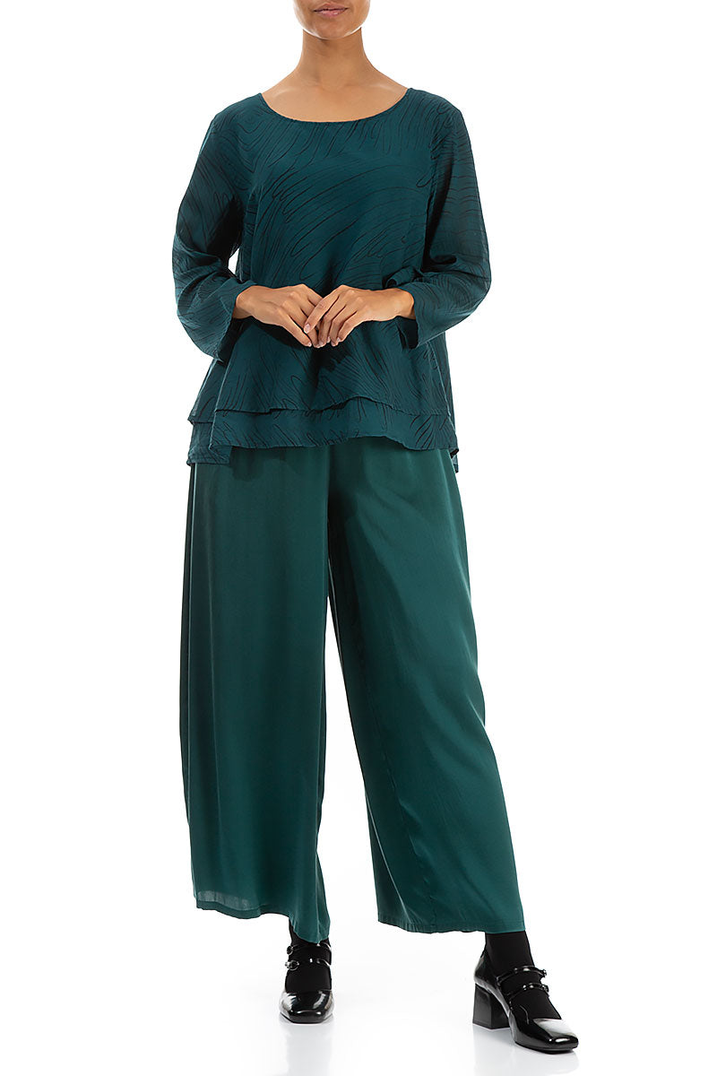 Wide Leg Emerald Silk Trousers