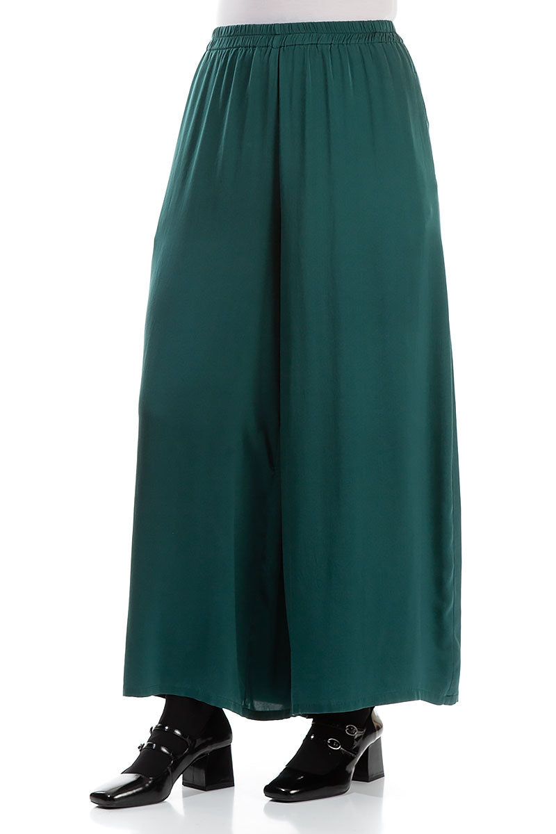 Wide Leg Emerald Silk Trousers