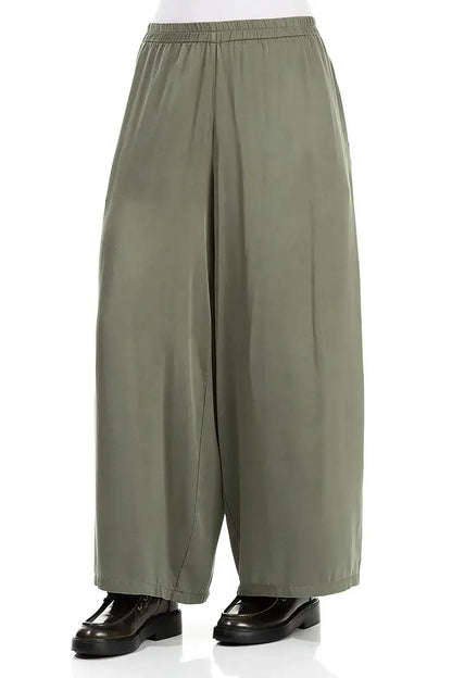 Wide Leg Forest Mist Silk Trousers 3