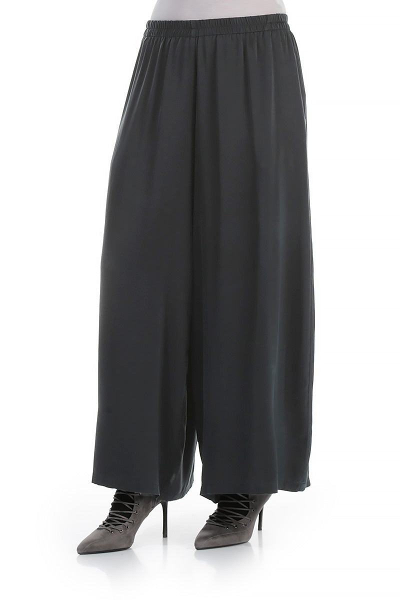 Wide Leg Midnight Blue Silk Trousers