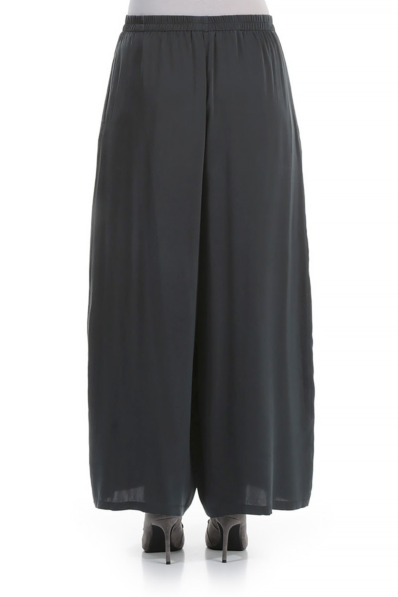 Wide Leg Midnight Blue Silk Trousers