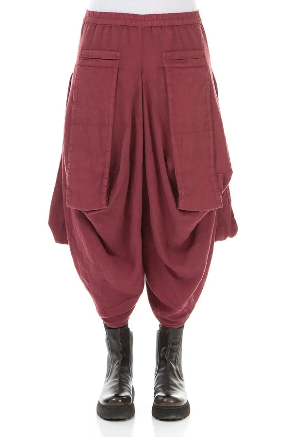 Wide Leg Pockets Antique Ruby Linen Trousers 1