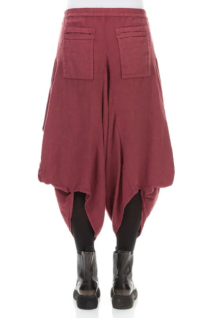 Wide Leg Pockets Antique Ruby Linen Trousers 2