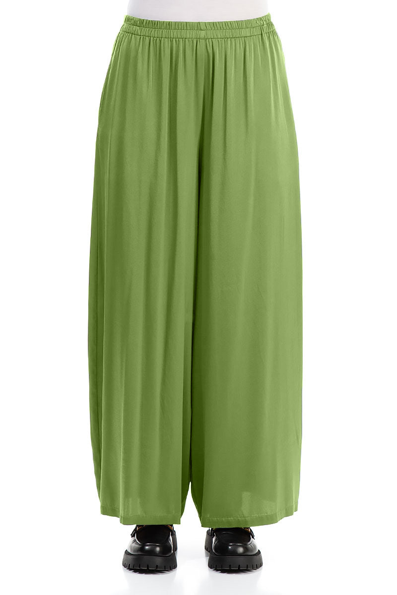 Wide Leg Shamrock Green Silk Trousers 1