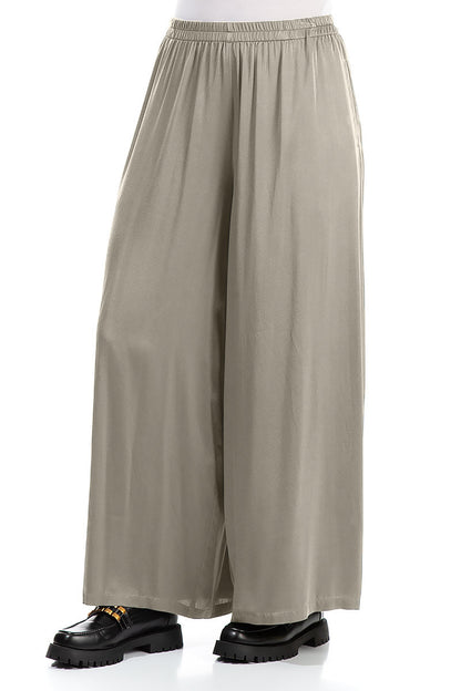 Wide Leg Silver Sage Silk Trousers