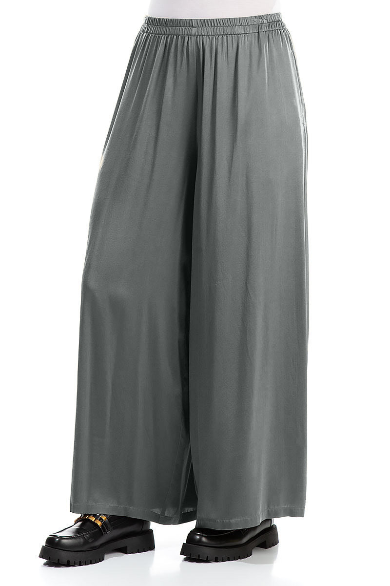 Wide Leg Silver Silk Trousers