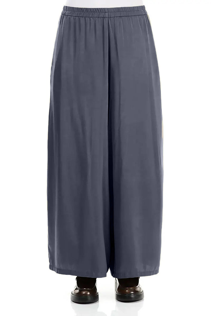 Wide Leg Slate Blue Silk Trousers 1