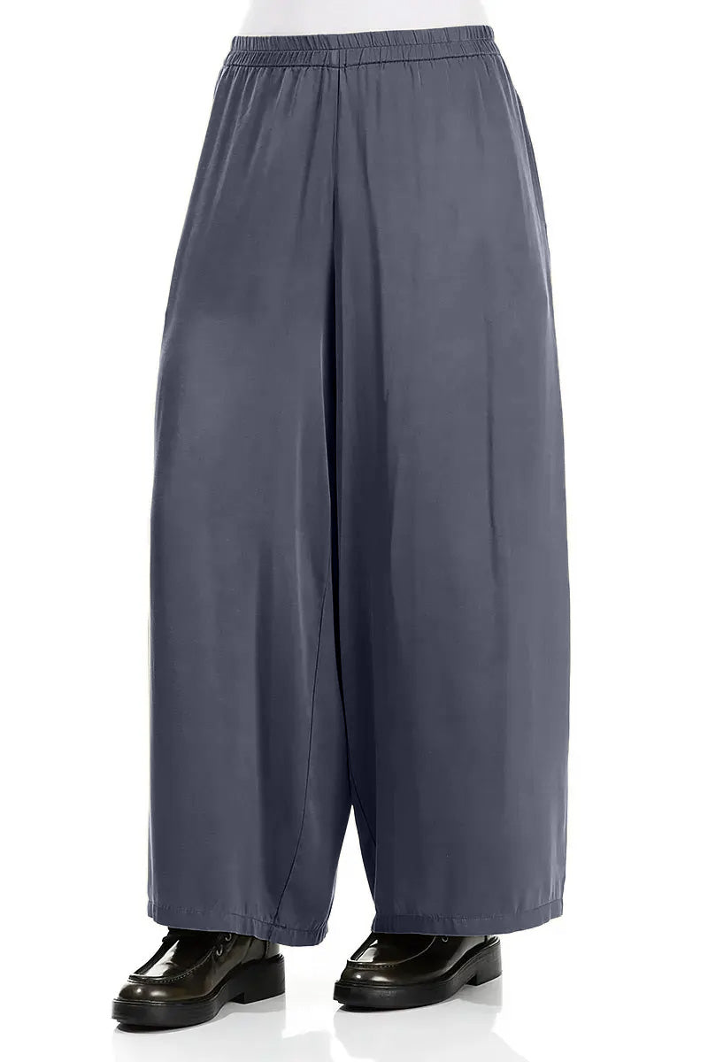 Wide Leg Slate Blue Silk Trousers 3