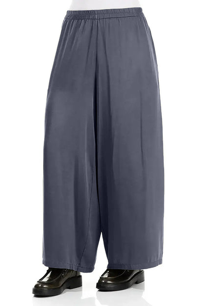Wide Leg Slate Blue Silk Trousers 3