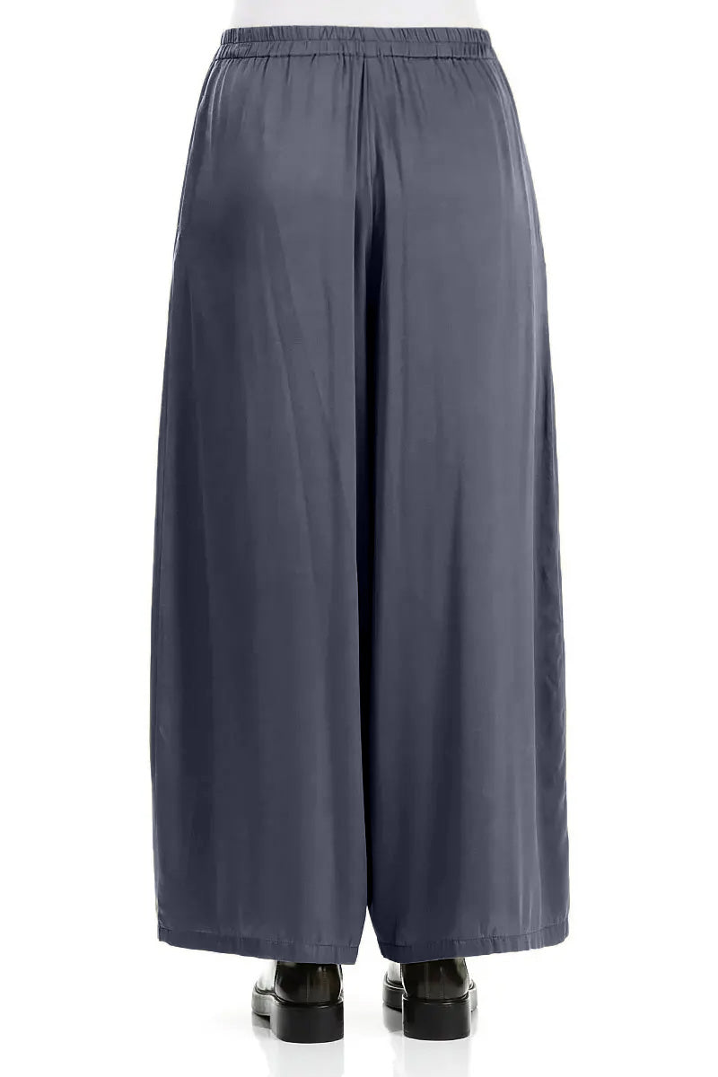 Wide Leg Slate Blue Silk Trousers 2