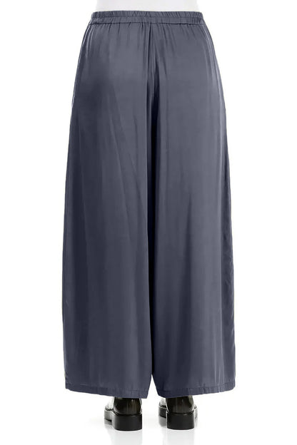 Wide Leg Slate Blue Silk Trousers 2