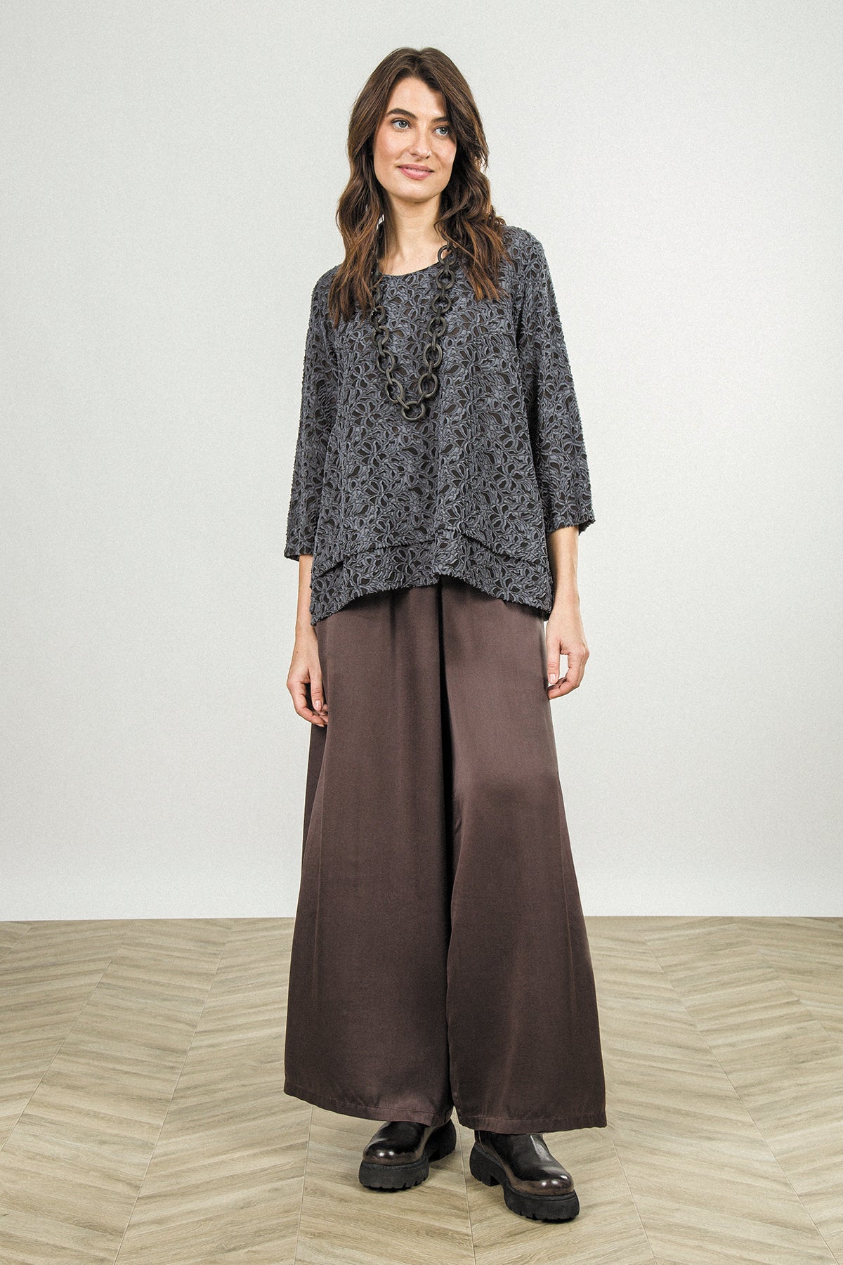 Wide Leg Truffle Brown Silk Trousers 7