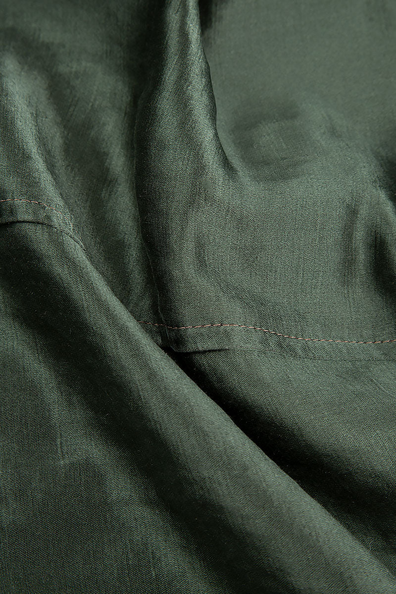 Wide Long Olive Silk Linen Trousers 5