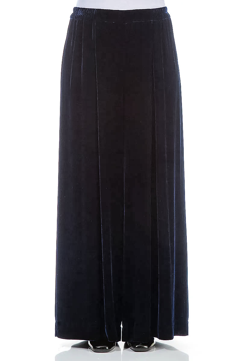 Wide Long Royal Blue Silk Velvet Trousers 2