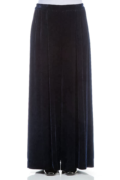 Wide Long Royal Blue Silk Velvet Trousers 2