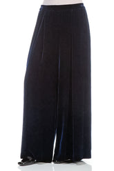 Wide Long Royal Blue Silk Velvet Trousers 4