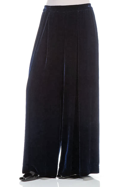 Wide Long Royal Blue Silk Velvet Trousers 4