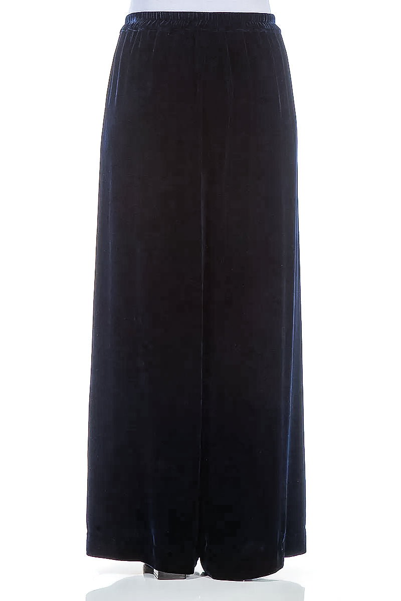 Wide Long Royal Blue Silk Velvet Trousers 3