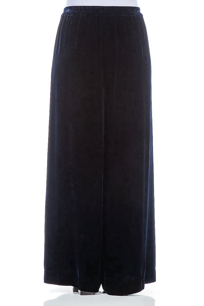 Wide Long Royal Blue Silk Velvet Trousers 3