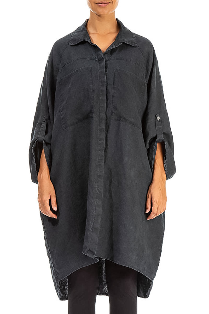 Wide Loose Black Linen Shirt 1
