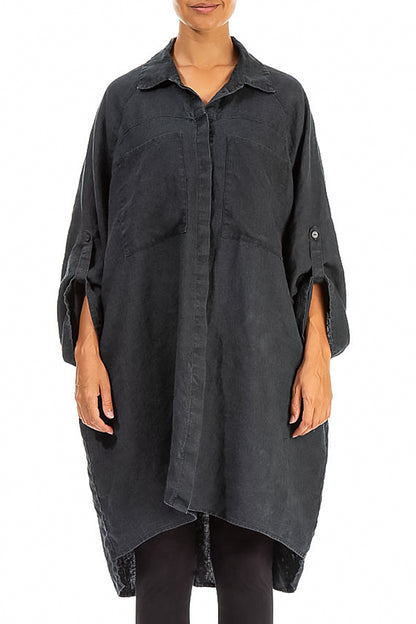 Wide Loose Black Linen Shirt 1