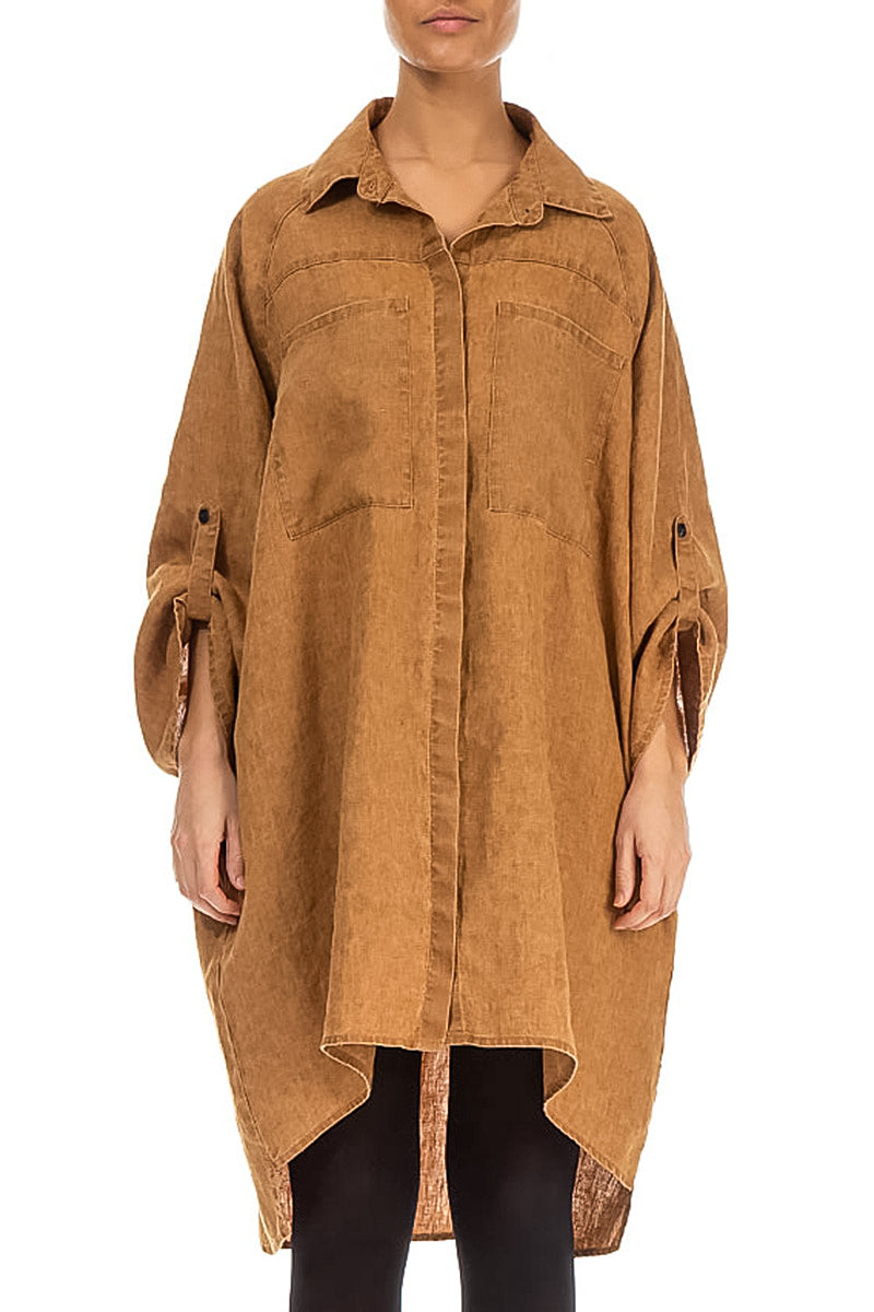 Wide Loose Caramel Linen Shirt 1