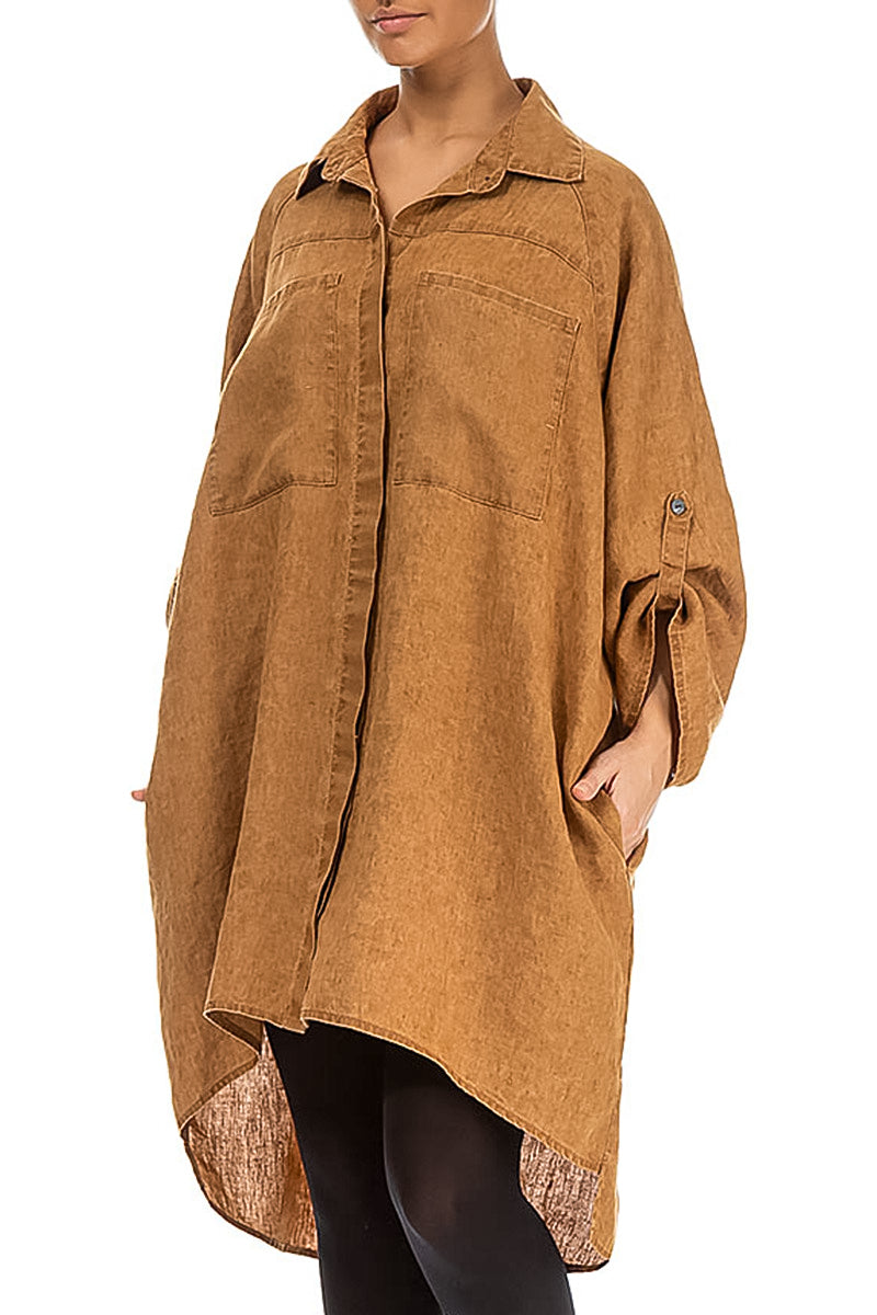 Wide Loose Caramel Linen Shirt 3