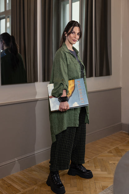 Wide Loose Dark Sage Linen Shirt 6