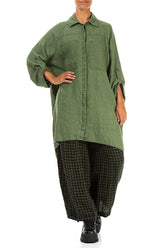 Wide Loose Dark Sage Linen Shirt 4