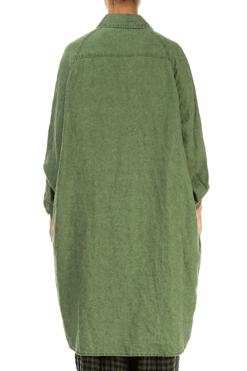 Wide Loose Dark Sage Linen Shirt 2