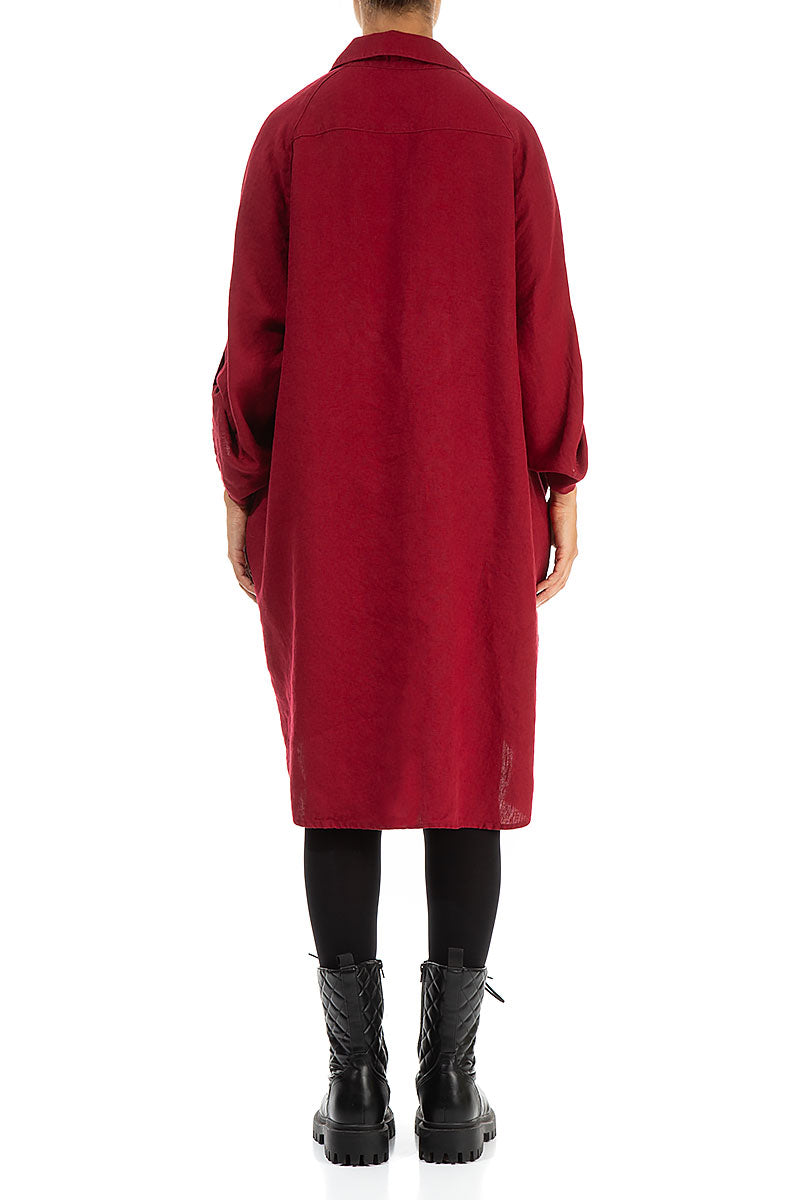 Wide Loose Deep Red Linen Shirt